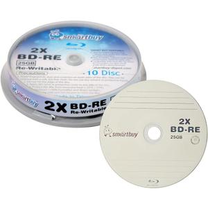 10 Pack Smartbuy 2X 25GB Blue Blu-ray BD-RE Rewritable Branded Logo Blank Bluray Disc