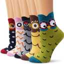 Colorful Cute Animal Design Patterned Women's Casual Cotton Socks (Owl)