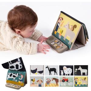 Taf Toys Musical Tummy Time Book, High Contrast Baby Books for Newborn 0-6 Months with Classical Melodies, Interactive Animal Sounds, Black & White Sensory Soft Montessori Toy for Infant, Medium