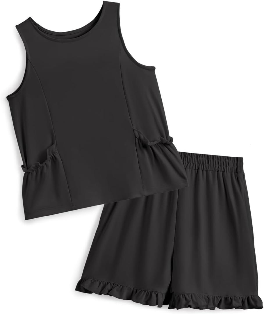 Girls Clothing 2 Piece Summer Set Short Sleeve Tops Shirts Baggy Shorts with Pockets Fashion Outfits for Kids (Blue)