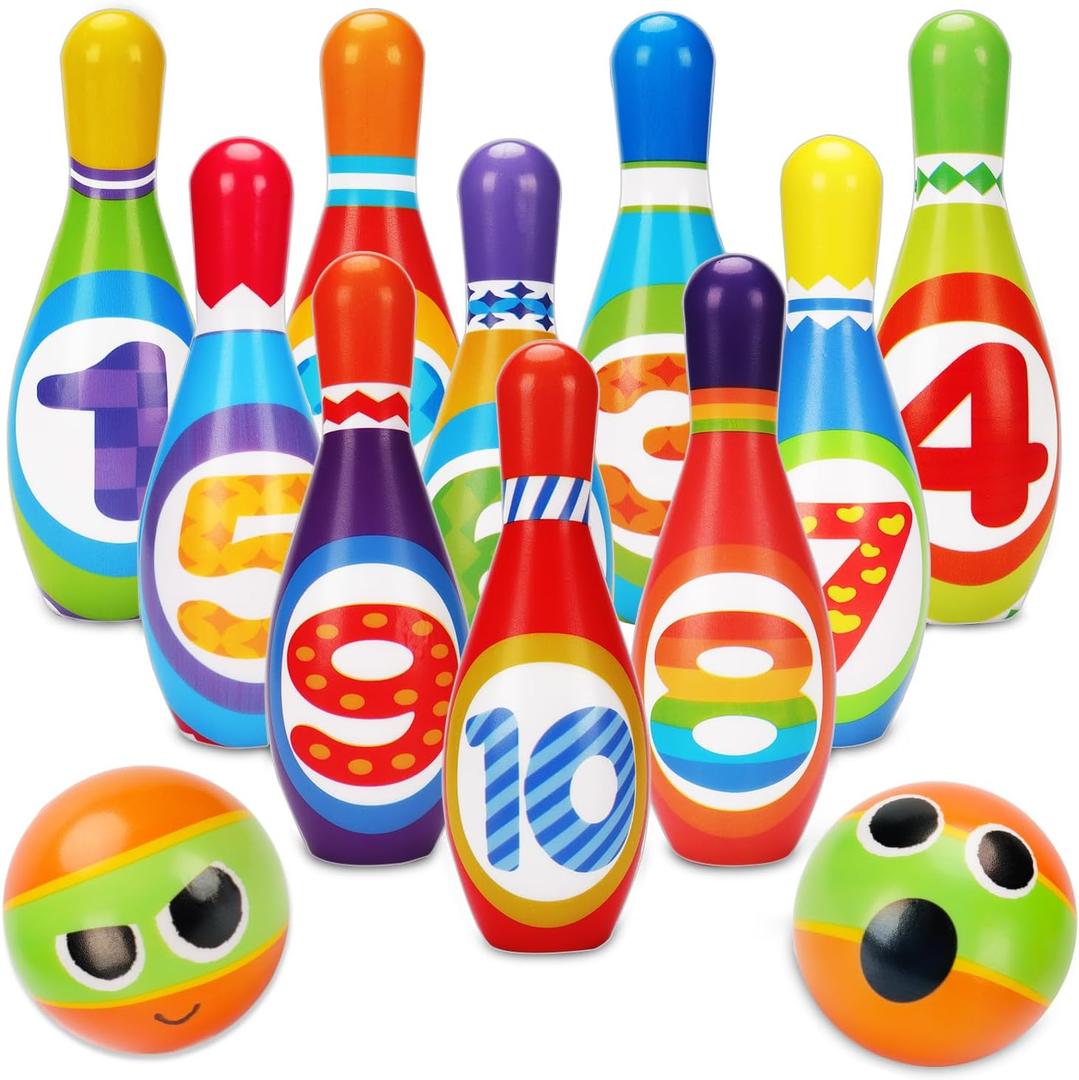 Kids Bowling Toy Set 2-5, Toddler Indoor Outdoor Activity Play Game Toys for 2 3 4 Year Old Boy Girl, Soft 10 Foam Bowling Pins & 2 Balls, Educational Children Birthday Party Gifts Ages 1-3 2-4 3-5