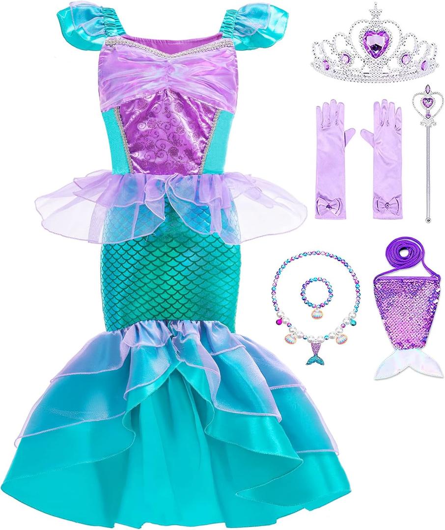 Oskiner Mermaid Costume for Girls,Mermaid Dress for Girls Kids (4-5Years, Blue)