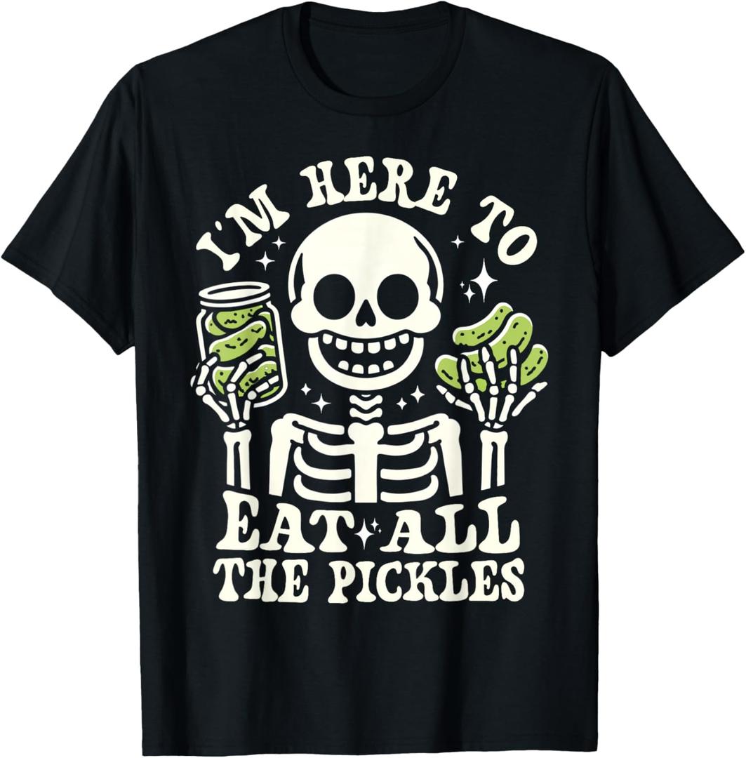 I'm Here to Eat All The Pickles Funny Skeleton Pickle Lover T-Shirt, Size: 4X