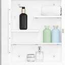 White Metal Medicine Cabinet, 16 x 20 Beveled Mirror, Surface Mount Storage | Beveled Mirror Bathroom Cabinet with Adjustable Staggered Shelves, Piano Hinge, Left/Right Swing & Matte White Powder Coating