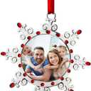 Joiedomi Christmas Photo Ornament, Snowflake Tree Decoration Photo Frame Family Ornaments with Red Gems for Christmas Decorations, House warmings
