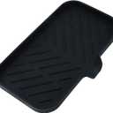 Silicone Bathroom Soap Dishes with Drain Spout-Bathroom and Kitchen Sink Organizer,Sponge Holder,Dish Soap Tray,Perfect for Dispenser,Scrubber,Bottle,Cup on Sink or Counter-Black 9.6"5.3"