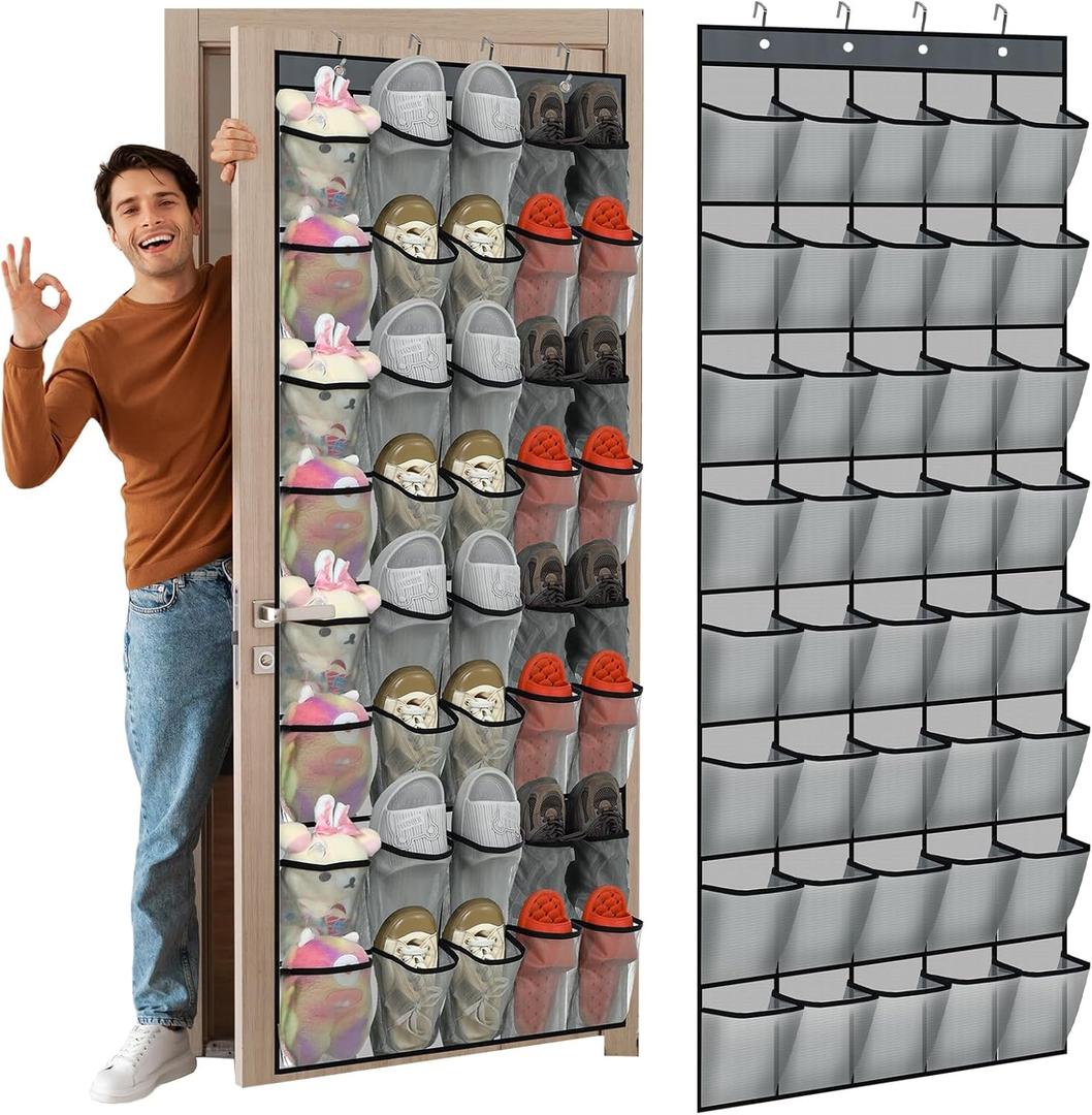 Windyun 40 Over the Door Shoe Organizer Large Mesh Pocket Hanging Shoe Rack for Closet Gray Nonslip Behind Door Storage Holder Back to School Organizer for Dorm Room College Classroom Storage