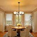 Modern Black Chandelier for Dining Room 4 Light, 31.5" Sputnik Chandelier Opal White Globe Pendant Light, Ceiling Light Fixture with Milk Glass Globe Shade for Living Room, Bedroom, Kitchen, Foyer