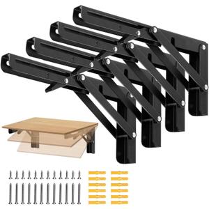 Folding Shelf Brackets 24 inch Foldable Shelf Bracket Heavy Duty Collapsible Shelf Brackets DIY Wall Mounted Fold Down Table Bracket Space-Saving for Benches Workstation (4PC, Max. Load 177 lbs)