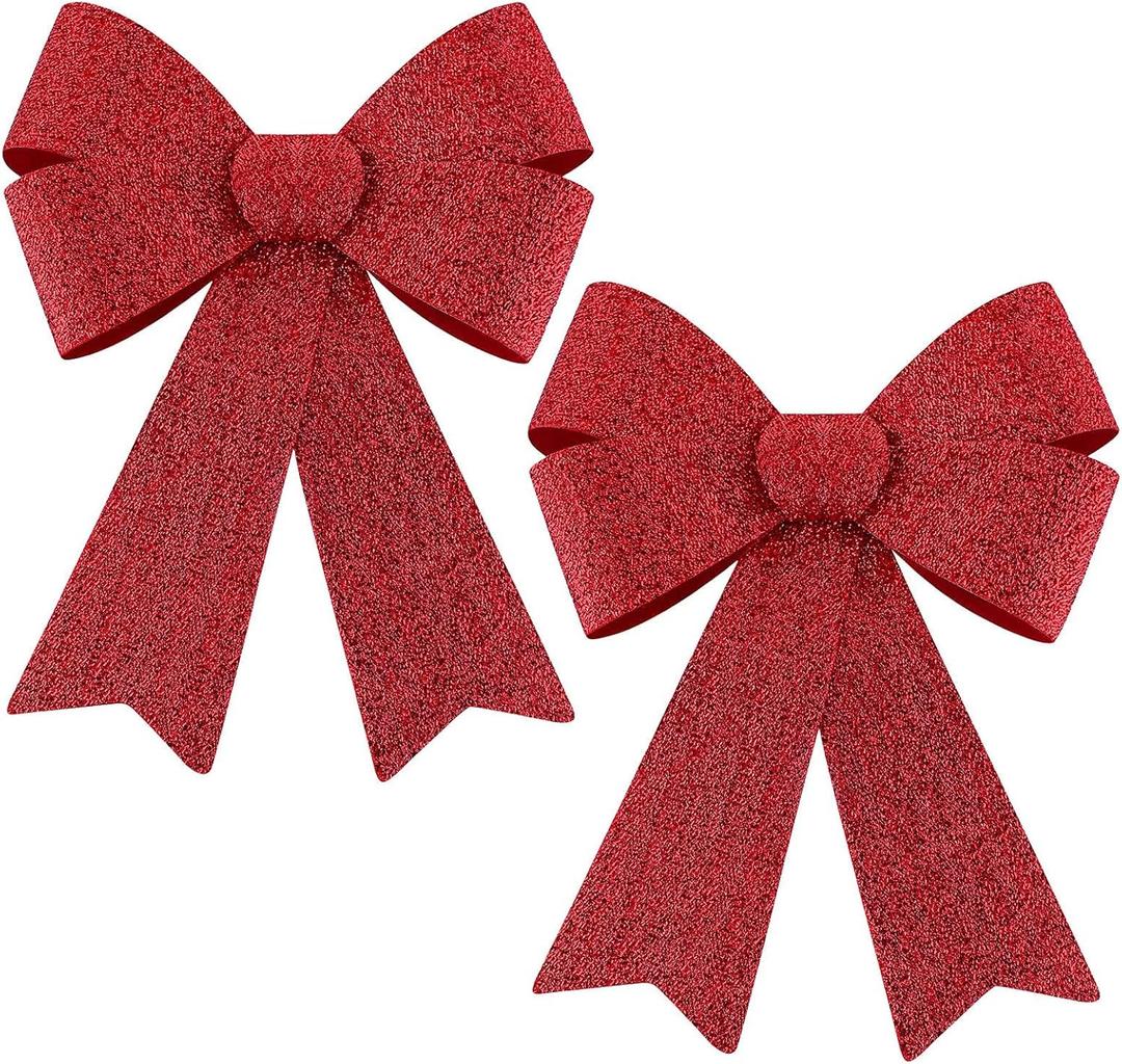 MCEAST 2 Pieces Christmas Red Bows Christmas Wreath Bows Xmas Buffalo Plaid Bows with Pine Cones Ornaments for Christmas Tree Indoor Outdoor Decorations (Red)