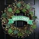 20 Inch St. Patrick's Day Wreath for Front Door, Lucky Shamrock Leaves Green Berries Wreath for Indoor Outdoor, St. Patrick Door Decoration Wreath