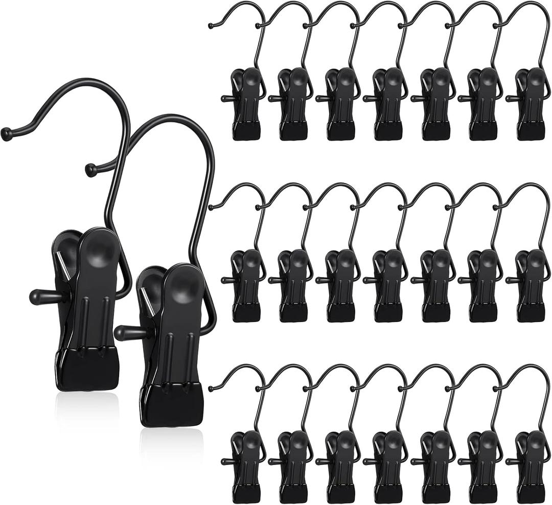 Boot Hanger Clips for Closet, Laundry Hanging Hooks Heavy Duty Clips Boot Holder Portable Single Hooks Space Saving for Pants Jeans Clothes Hats Tall Towels(Black,20 Pieces)
