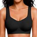KeepMyself Women's Seamless Wireless Bra No Underwire Pullover Full Coverage T-Shirt Bralette Wide Straps Comfy Sleep Bra Black, XL