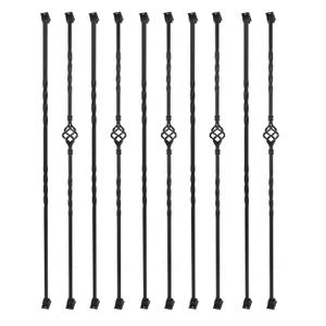 Sidasu 10 Pack Iron Balusters for Staircase Stair Spindles Hollow Single Basket with Double Twist 1/2" Square Metal Stair Balusters with 20 Baluster Swivel Shoes
