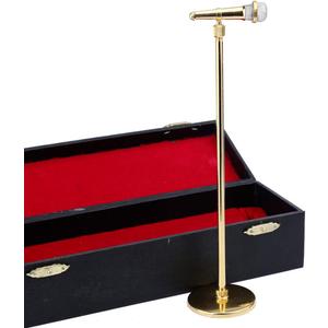 Miniature Microphone with Case Mini Musical Instrument Microphone Replica Model Fit for 1:6 Action Figures Dollhouse Accessories Home Decoration Ornament (Gold, (Adjustable) 7.87"-11.41")