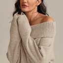 ATHMILE Womens Off The Shoulder Sweaters Oversized Spring Tops Batwing Sleeve Loose Pullover Fall Winter Fashion Outfits 2026 (Beige, XL)