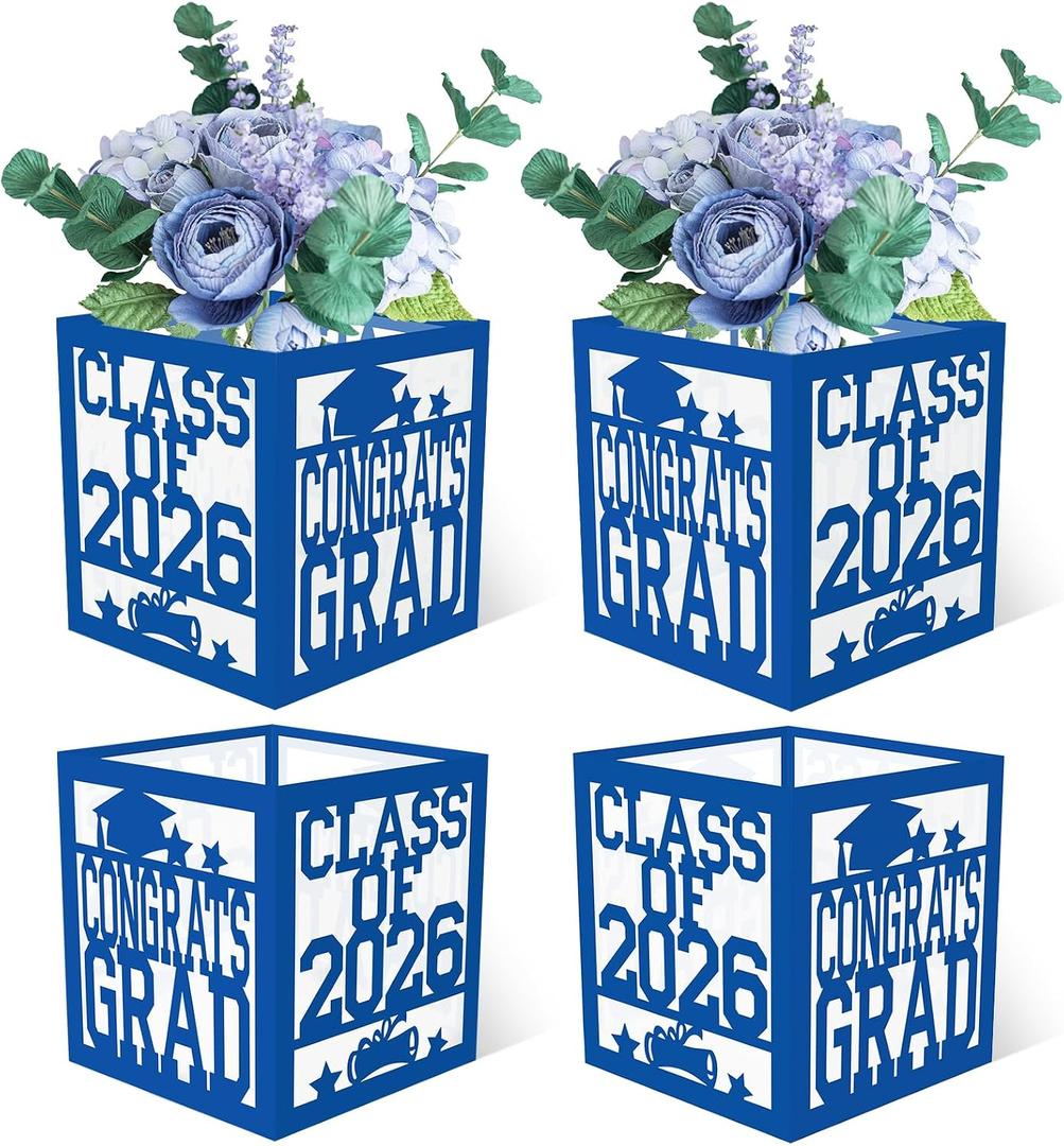 Sinasasspel 4 PCS Graduation Table Centerpieces Boxes 2026 Congrats Grad | School College Graduation Decorations Class of 2026 Table Centerpieces for Grad Theme Party Decorations Supplies Blue