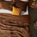LEAONME Luxury Velvet Quilt Set King Size 98''x106'', Ultra-Soft Striped Channel Comforter with Exquisite Rice Stitch Detailing, Lightweight All-Season Bedspread Coverlet w/ 2 Shams, Caramel/Brown