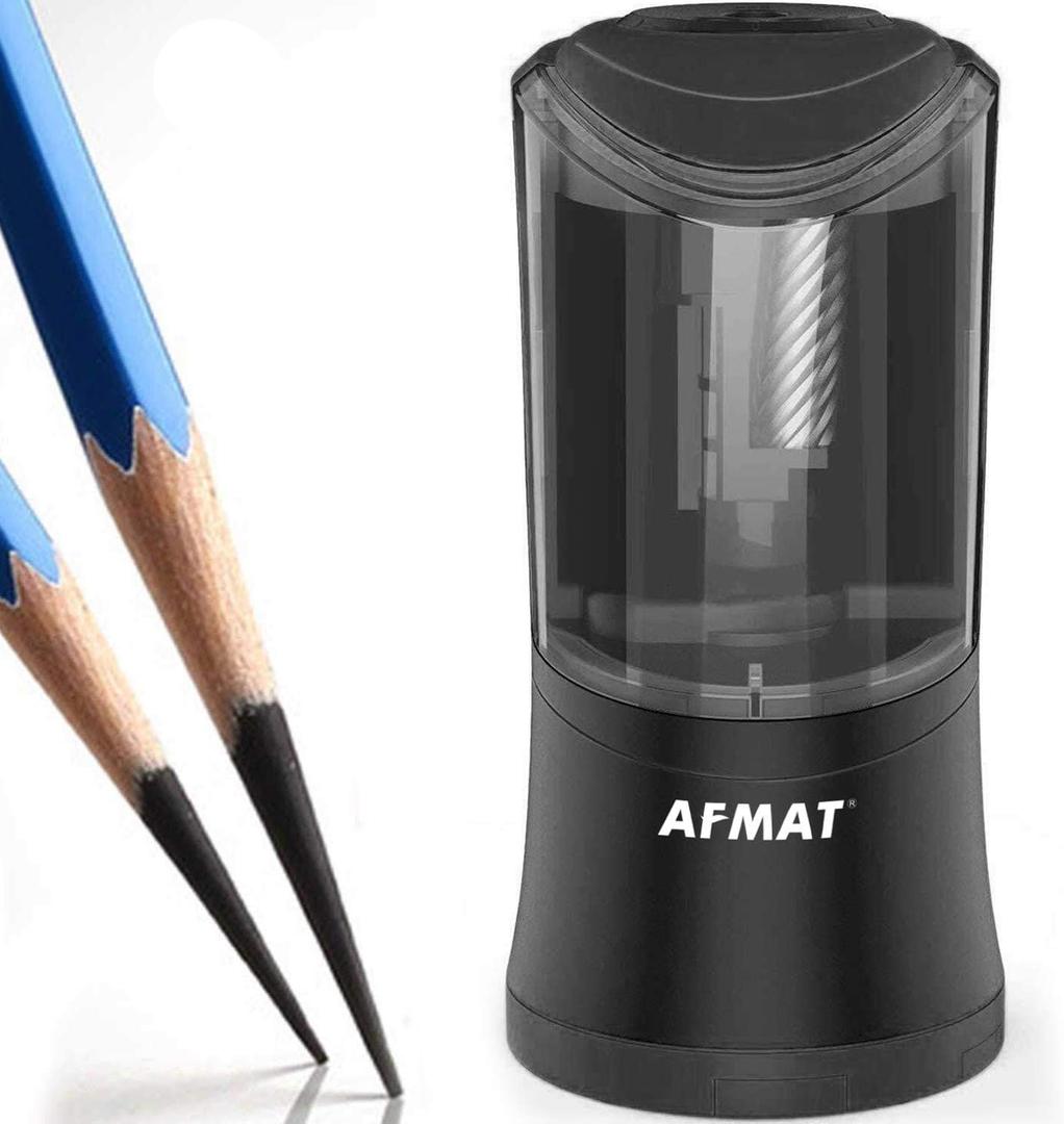 AFMAT Rechargeable Long Point Pencil Sharpener, 2 Holes, Fast Sharpen & Auto Stop, 8-17mm Super Long Point, Artist Pencil Sharpener for 6-9.6mm Large Pencil, Charcoal/Drawing/Sketching/Colored Pencils (Black)