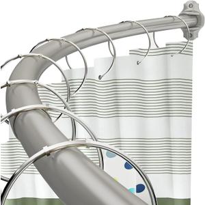 Chrsouly Curved Shower Curtain Rod, Adjustable 40-72 Inches Shower Rod, Rustproof Expandable Heavy Duty Round Shower Curtain Rod for Bathroom, Bathtub, Need to Drill, Nickel