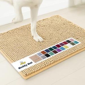 Muddy Mat® Shown on TV – Super Absorbent Microfiber Dog Door Mat for Muddy Paws, Non-Slip Washable Pet Rug, Quick Dry Chenille Entryway Carpet, Machine Washable Indoor Outdoor mat, Beige 28"x18"