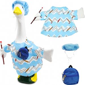 Back to School Porch Goose Outfits with Small Bag Classroom Goose Outfits for 23" Statue Patio Lawn Garden Decoration (Blue)