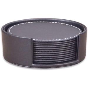 A Set of Brown PU Leather Drink Coasters 6pcs Leather Coasters with Holder for Glass Coffee Cup & Mug Tabletop Furniture Protection Bar Kitchen Dinning Accessories