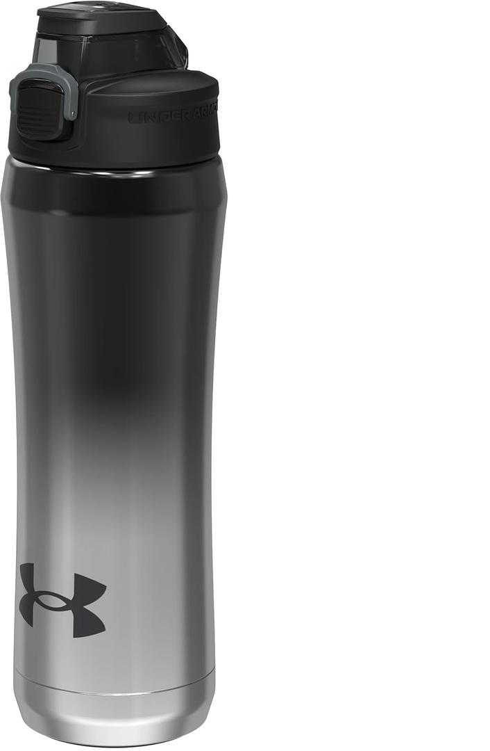 Under Armour 18oz Stainless Steel Water Bottle, Vacuum Insulated, Self Draining Protective Cap, Leak Proof, For Kids & Adults, All Sports, Gym (Black/Chrome)