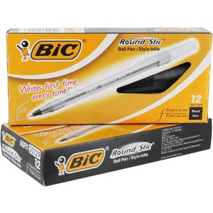 BIC Round Stic Xtra Precision Ball Pen, Fine Point (0.8 mm), Black, 24-Count