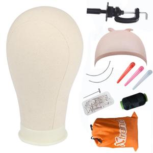 XTREND 21"-24'' Poly Canvas Block Head for Making Head Weft/Wig/Hair Extension Making Display Styling Mannequin Head with Stand Set Manikin Canvas Head Hair Accessories
