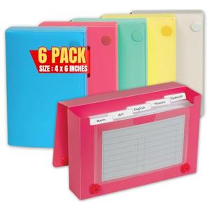 1InTheOffice Index Card Holder 4x6, Index Card Case 4x6, Assorted Colors (6 Pack)