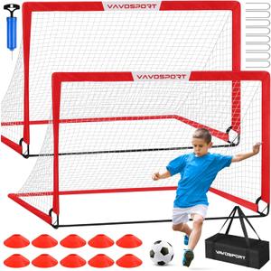 VAVOSPORT Soccer Goal, 2 of 6'x4' Kids Soccer Goals for Backyard Set, Portable Pop Up Soccer Net, Practice Soccer Training Equipment with Ball, Cones for Toddler,Youth Sports Outdoor Games Yard Play
