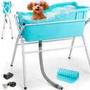 Dog Bath Tub, Portable Dog Washing Bathing Station, 3 Levels Elevated Foldable Dog Bath for Shower and Grooming, Collapsible Shower Bathtub Pet Tub for Small and Medium Size Dogs, Blue