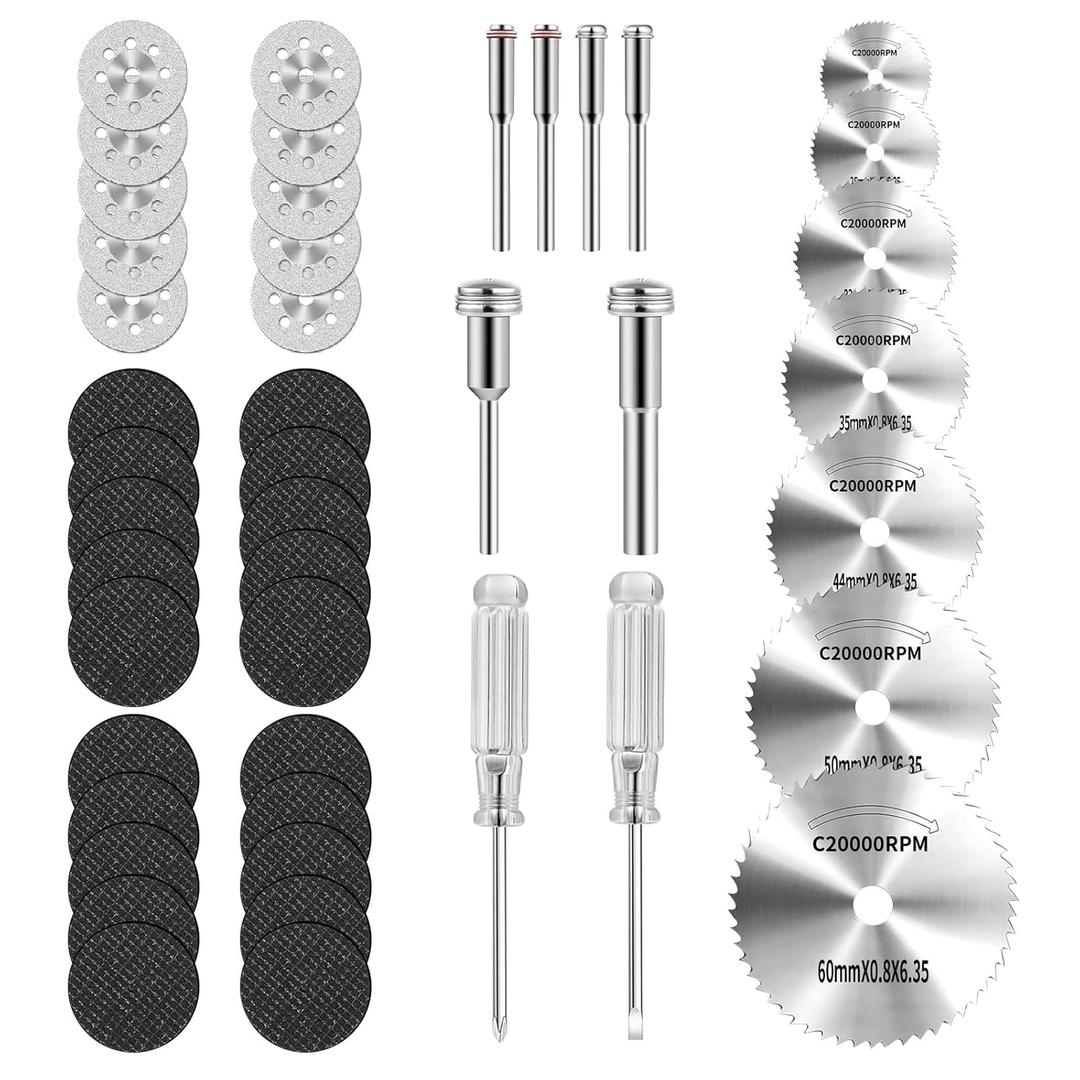 45Pcs gupawix Cutting Wheel Kit for Dremel Rotary ToolsDiamond Cutting DiscsHSS Circular Saw, Fiberglass Cut-Off Wheels with 6Pcs Mandrels Rotary Tool Accessories for Cutting Metal, Wood, Stone, PVC
