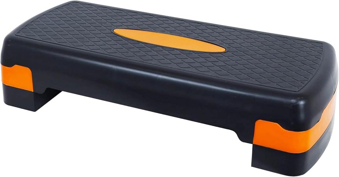 Fitvids Aerobic Step Platform Trainer with Adjustable 2-Level Risers, 400 Pound Weight Capacity  Non-Slip Exercise Stepper (Black/Orange)