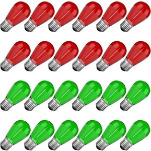 Red Green Light Bulbs for Christmas Decoration, 1Watt Waterproof Shatterproof Replacement Bulbs for Indoor Outdoor String Lights, E26 Screw Base,24Pack