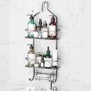 Shower Caddy Hanging Organizer, Over Shower Head Rack Removable Design For Versatile Storage of Bottles and Accessories With Suction Cup Hooks Black Coated