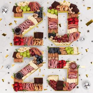 Graduation Decorations Class of 2025-2025 Numbers Charcuterie Board Box - 10" Serving Paper Tray for Graduation Centerpieces - Table Decoration for Kindergarten Preschool College Party Supplies (Gold)