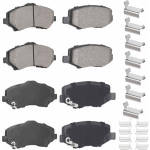 ILONPA Front Rear Ceramic Disc Brake Pads Set for Jeep Wrangler 2007-2017, Wrangler JK 2018, Liberty 2008-2012, for Dodge Nitro 2007-2011 8PCS(With Hardware)