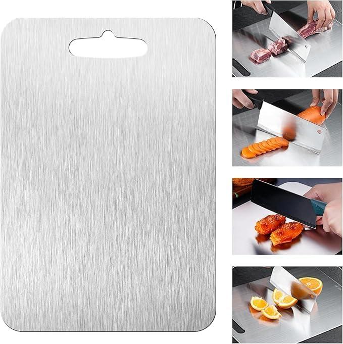 Titanium Cutting Board - 2025 New Upgrade 100% Pure Titanium Cutting Boards for Kitchen Double Sided Non Toxic Titanware Cutting Board,Hygiene Durable Dishwasher Safe Chopping Board (14"L x 10"W) 1 prs