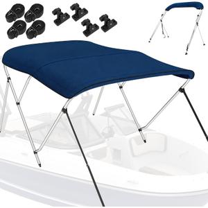 Bimini Tops for Boats, Navy 3 Bow L6' x W61-66 x H46, 900D Polyester Bimini Top, 2 Rear Support Poles and Storage Boot, 4 Adjustable Nylon Straps