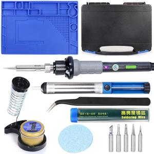 YIHUA 947-V Soldering Iron Kit with 3 LED Lights, Temperature Control, 5 Premium Solder Tips, Desoldering Pump, Indicator & ON/OFF Switch-60 Watts Soldering Iron, Solder Wire, Tip Cleaner, and more.