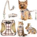 GAMUDA Dog Harness, Collar and Seat Belt Set, Vehicle Safety Harness, Retractable Adjustable Pet Seatbelts with Travel Strap and Carabiner for Most Cars (Beige, XS)