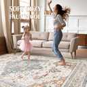 8x10 Area Rugs Living Room: Washable Boho Large Neutral Vintage Soft Rug Stain Resistant Distressed Farmhouse Non-Slip Indoor Floor Carpet for Bedroom Nursery Kids Office Dining Room- Beige Blue