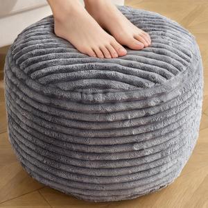 Round Ottoman,Corduroy Pouf Ottoman Foot Rest,Storage Footstool for Living Room,20x15 Soft Floor Poufs,Memory Foam Filling - Dark Grey, 20x15 in