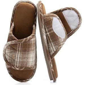 Adjustable Open-Toe Mens Slippers Memory Foam House Slippers with Non-Slip Soles Indoor and Outdoor Shoes Gifts for Men Him Dad, 40-41, Brown