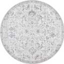 jinchan Round Rug 5ft Area Rug Washable Vintage Indoor Retro Entryway Floor Cover Distressed Gray Floral 5' Round Circle Boho Non Slip Thin Carpet for Kitchen Bedroom Living Room Dining Room Grey (5' x 5' (Round Light Weight)