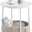 VASAGLE Side Table, Round End Table with Fabric Basket
Contemporary Style, for Living Room Bedroom, Matte White and Tan, LILEA Collection LET223W10