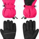 Cooraby 2 Pairs Kids Snow Ski Gloves Winter Waterproof Warm Gloves for Boys Girls Cold Weather Outdoor (3-6 Years, Black, Hot Pink)
