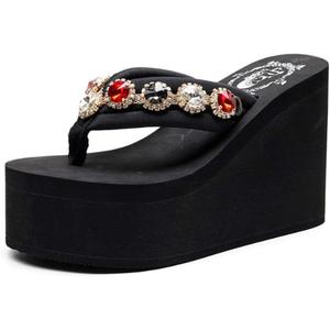 Mamilove Womens Chunky High Platform Wedge Flip-flops Sandals Size 6.5 Candy Diamond